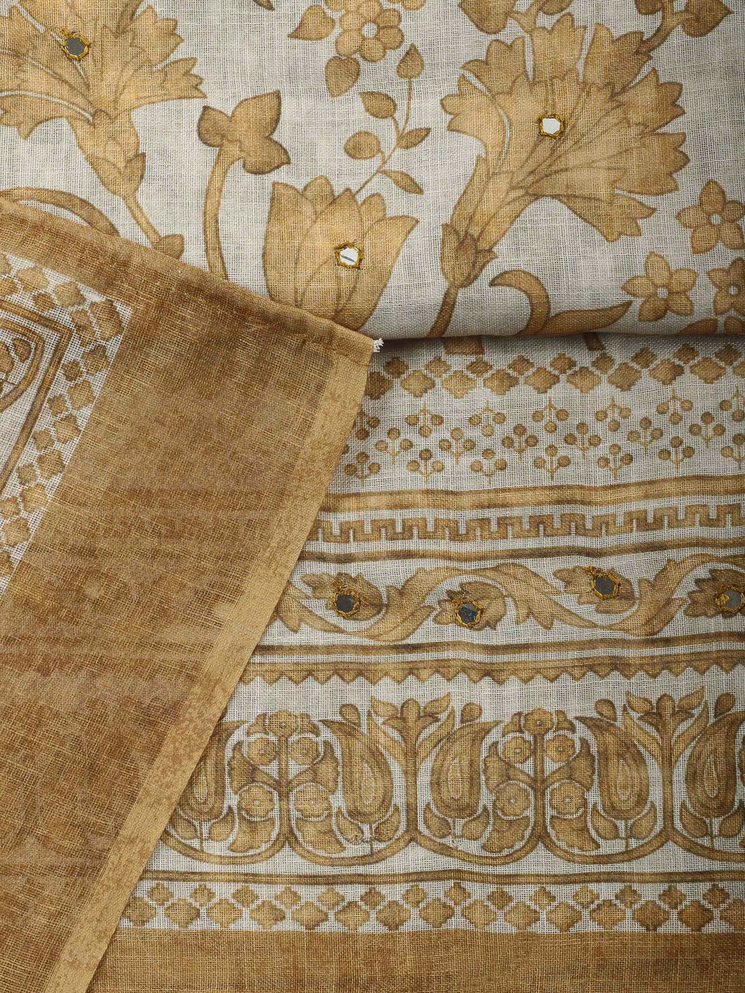 Mustard Printed Linen Unstitched Dress Material