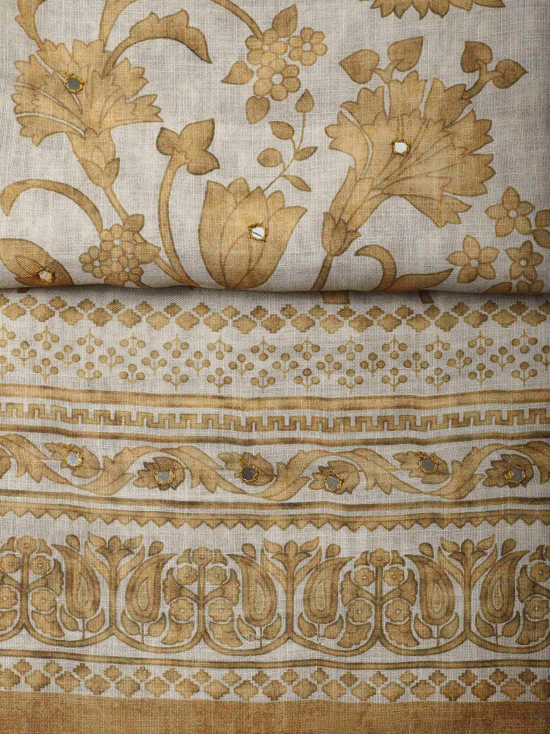 Mustard Printed Linen Unstitched Dress Material