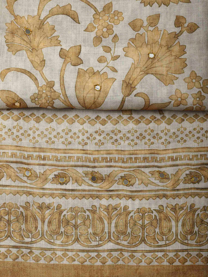 Mustard Printed Linen Unstitched Dress Material