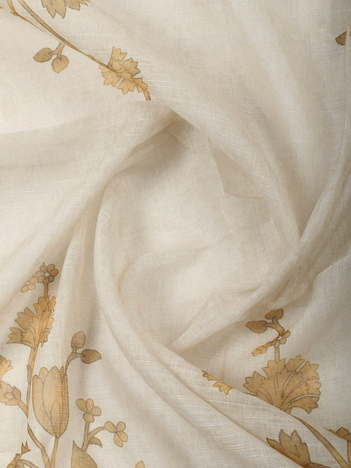 Mustard Printed Linen Unstitched Dress Material