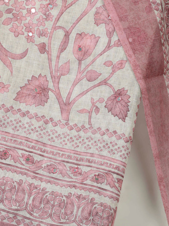 Pink Printed Linen Unstitched Dress Material
