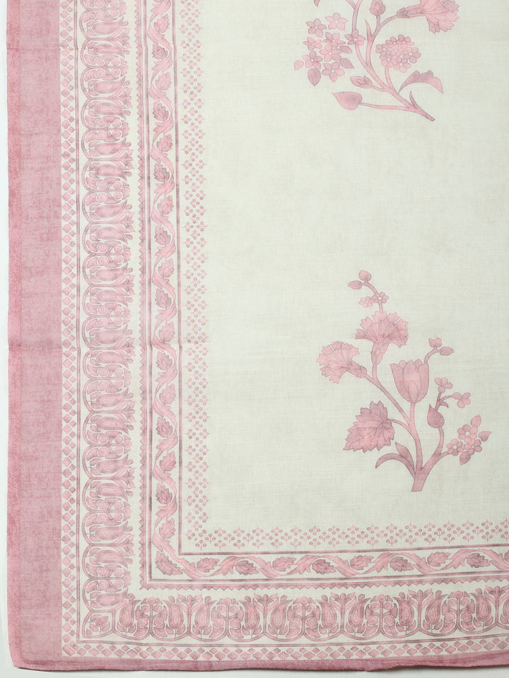 Pink Printed Linen Unstitched Dress Material