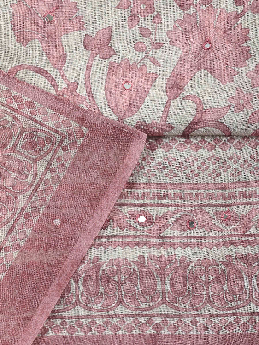 Pink Printed Linen Unstitched Dress Material