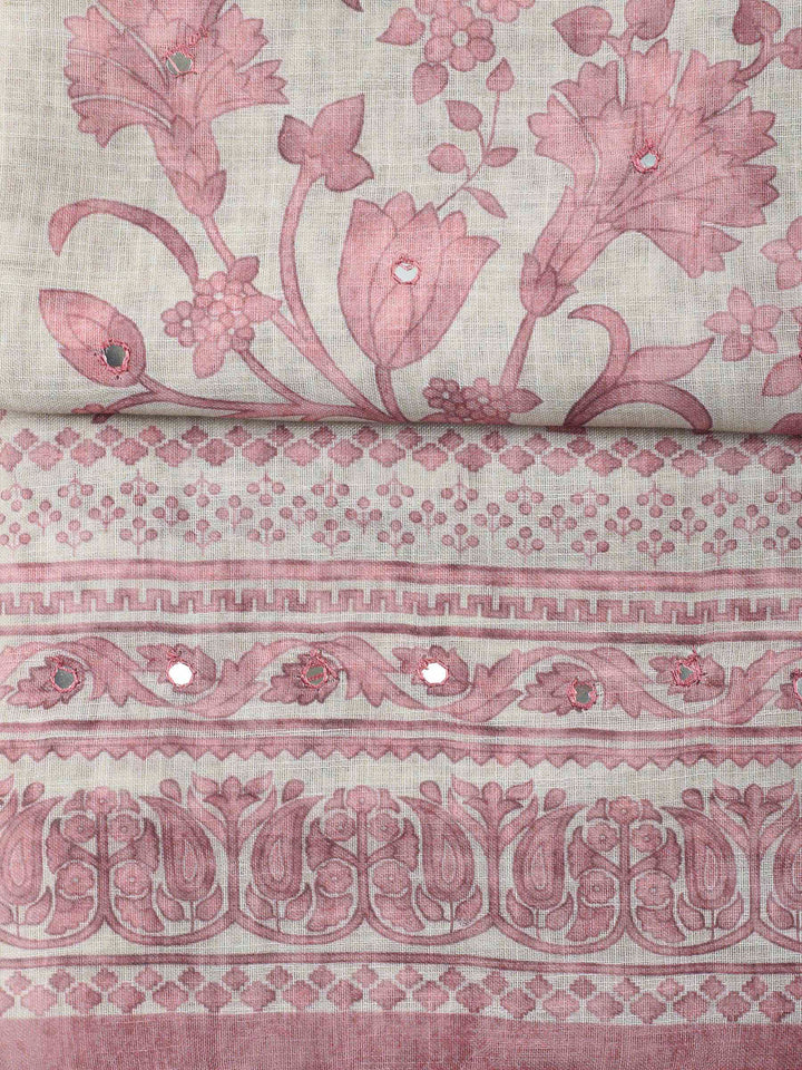 Pink Printed Linen Unstitched Dress Material