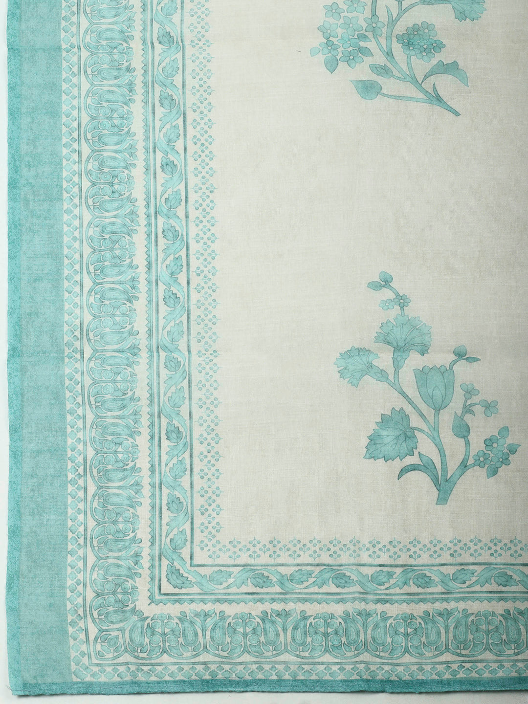 Sea Green Printed Linen Unstitched Dress Material