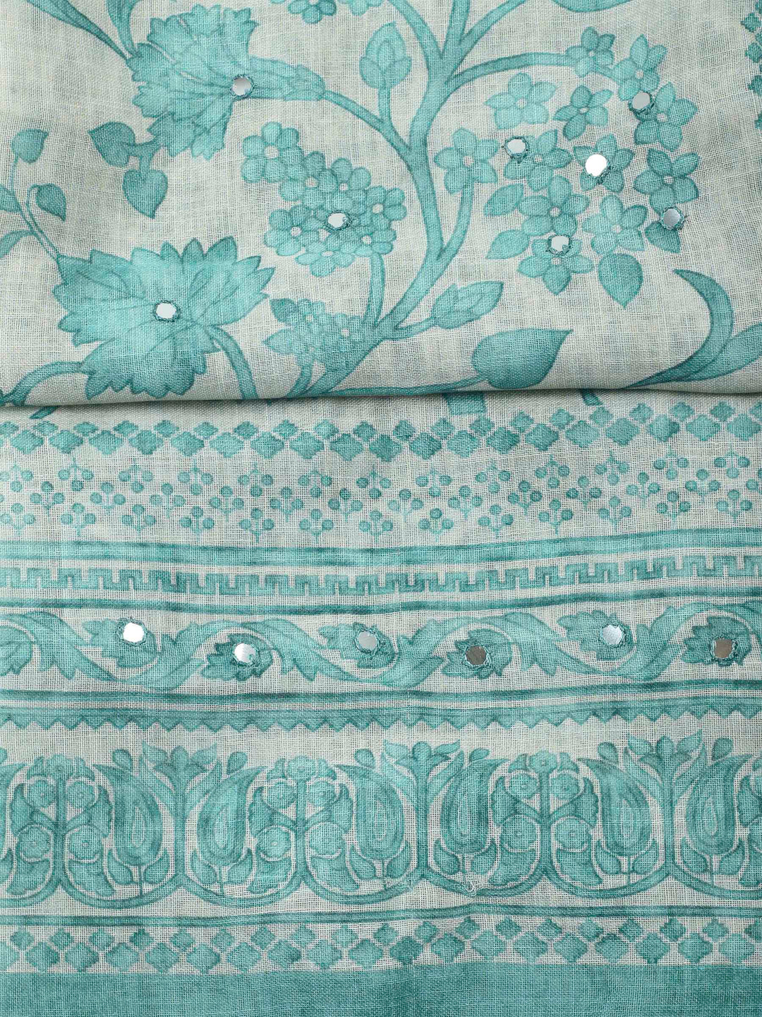 Sea Green Printed Linen Unstitched Dress Material