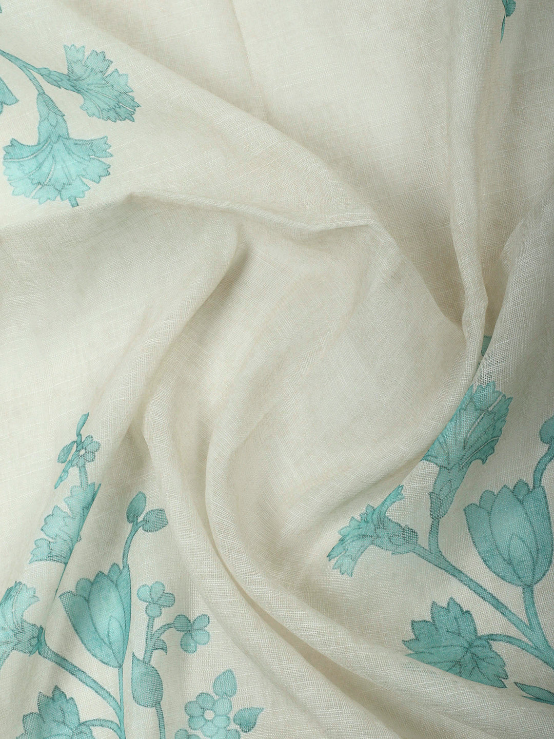 Sea Green Printed Linen Unstitched Dress Material
