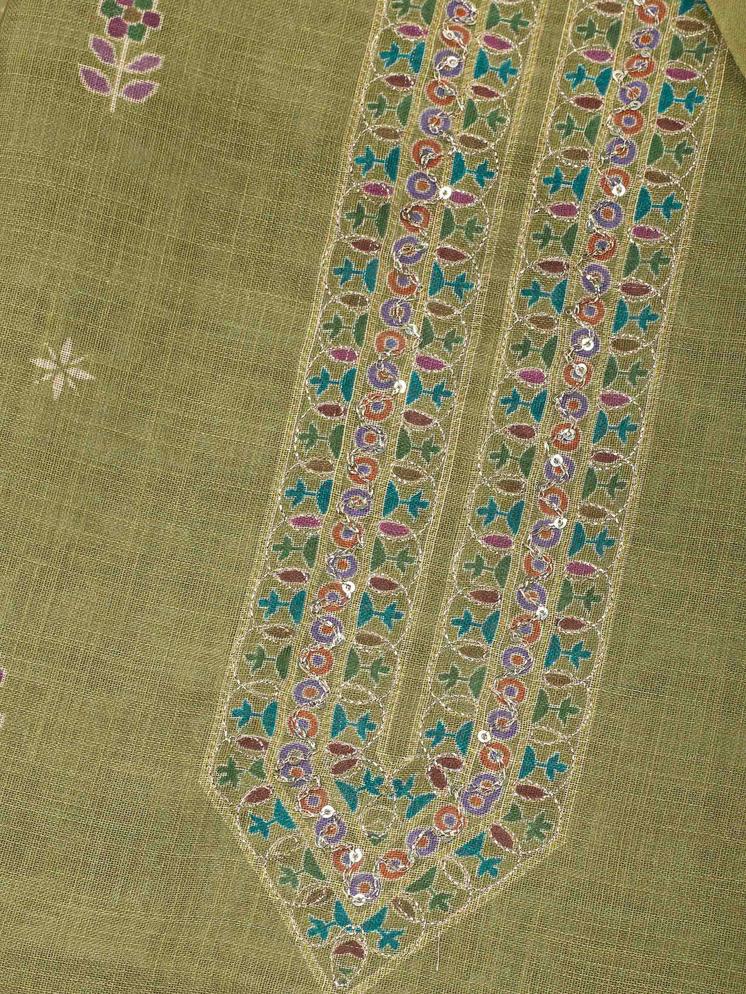 Green Embroidery Cotton Blend Unstitched Dress Material