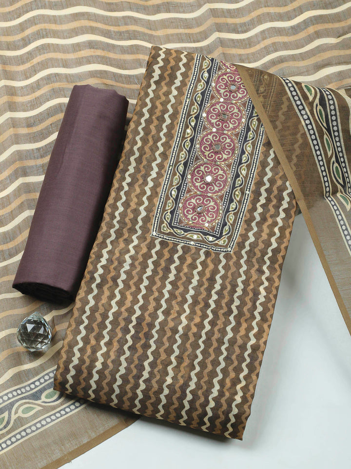 Mehndi Printed Chanderi Unstitched Dress Material