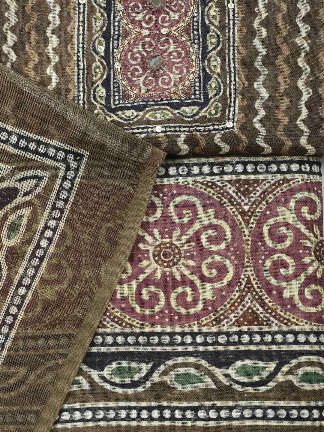 Mehndi Printed Chanderi Unstitched Dress Material