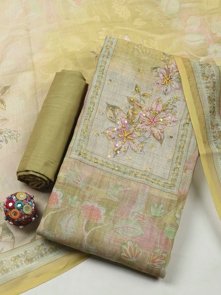 Lemon Printed Chanderi Unstitched Dress Material