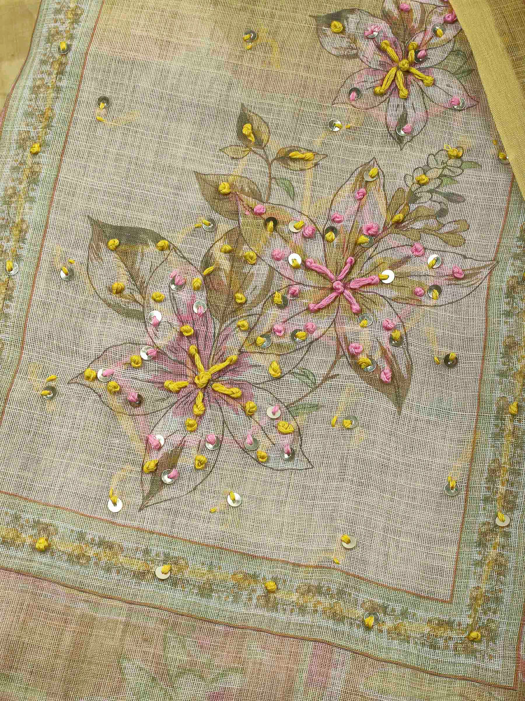 Lemon Printed Chanderi Unstitched Dress Material