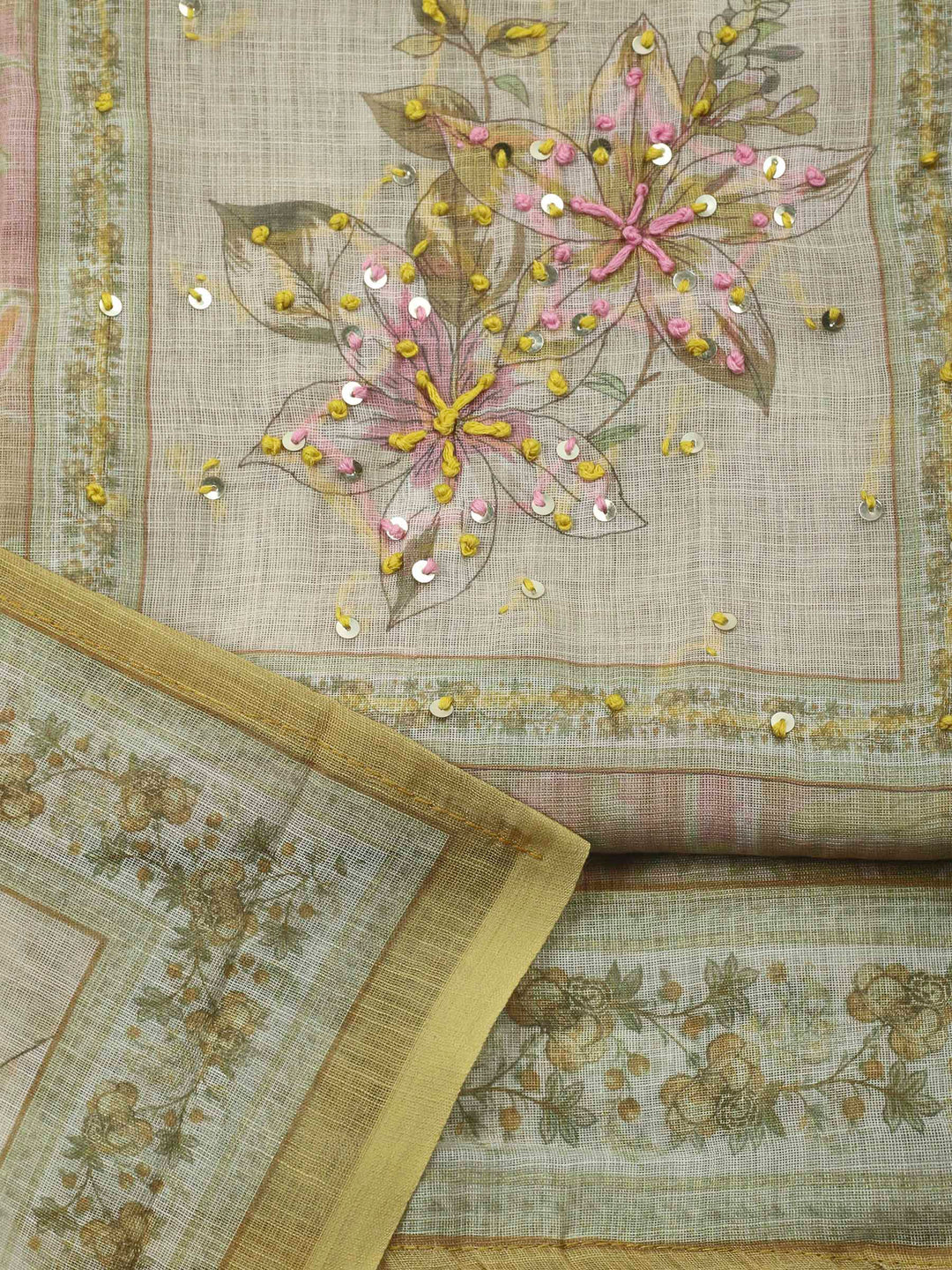 Lemon Printed Chanderi Unstitched Dress Material