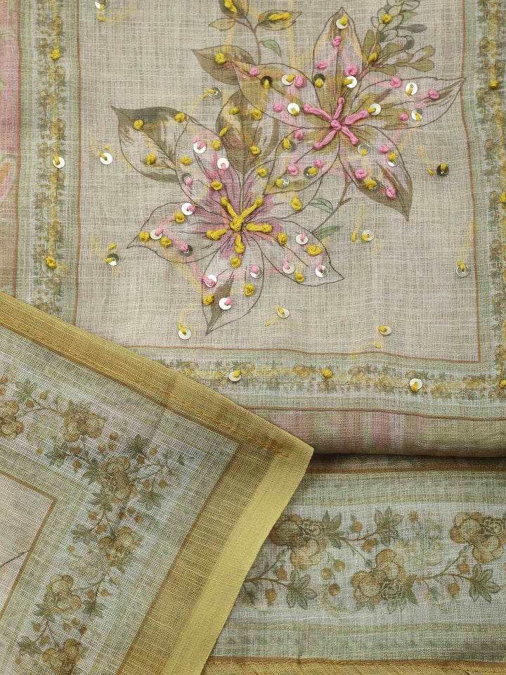 Lemon Printed Chanderi Unstitched Dress Material
