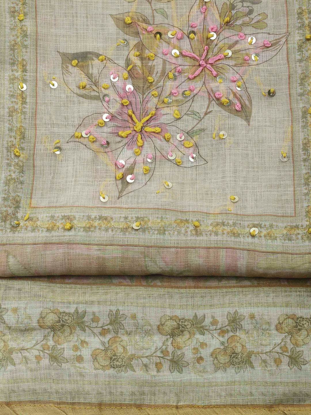 Lemon Printed Chanderi Unstitched Dress Material