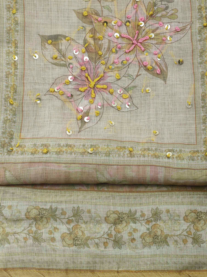 Lemon Printed Chanderi Unstitched Dress Material