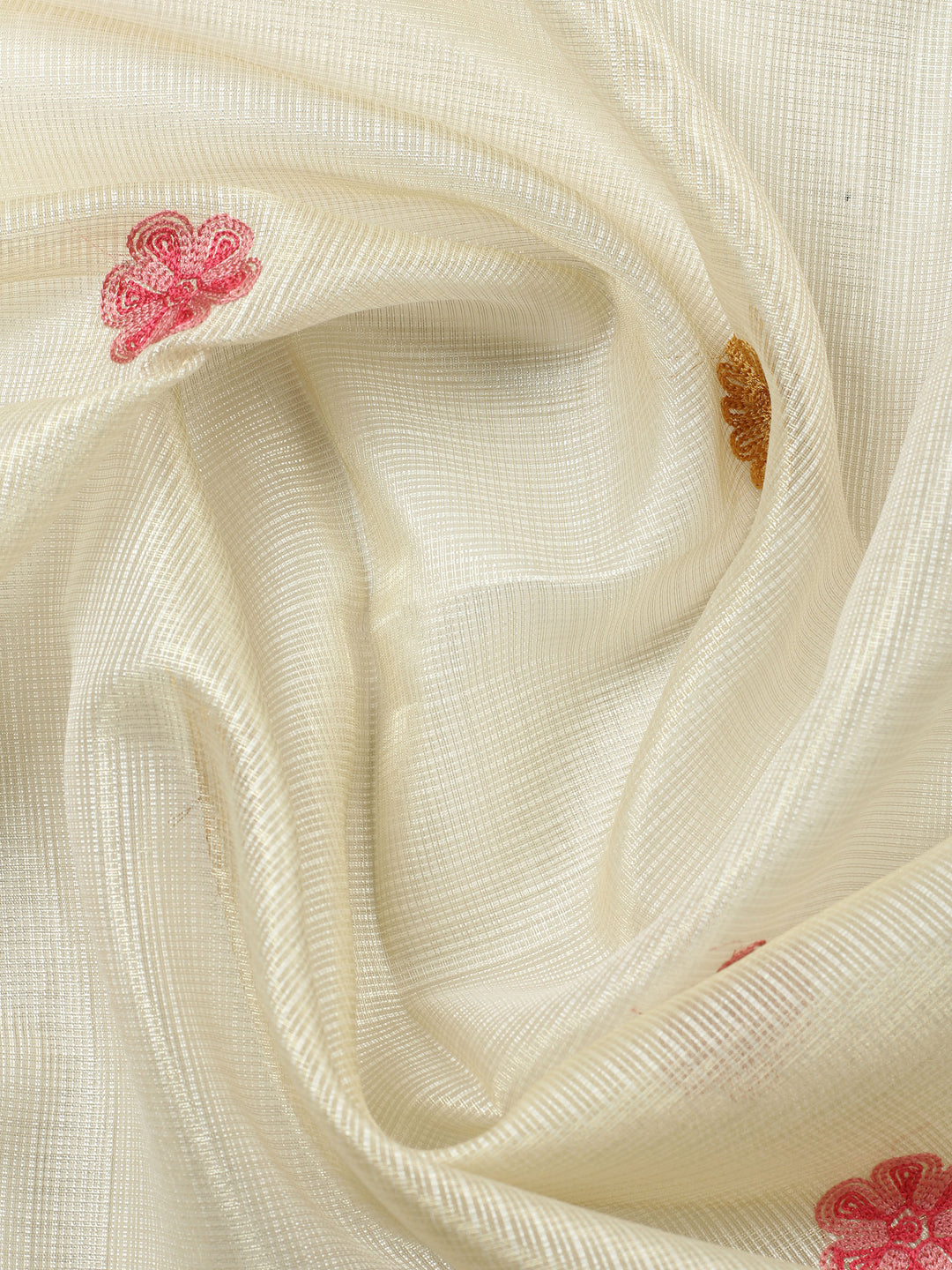Golden Beige Embroidered Tissue Unstitched Suit &amp; Pant With Tissue Dupatta
