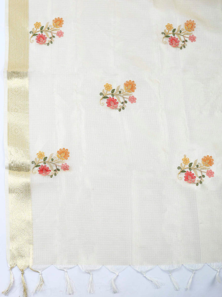 Golden Beige Embroidery Tissue Unstitched Dress Material
