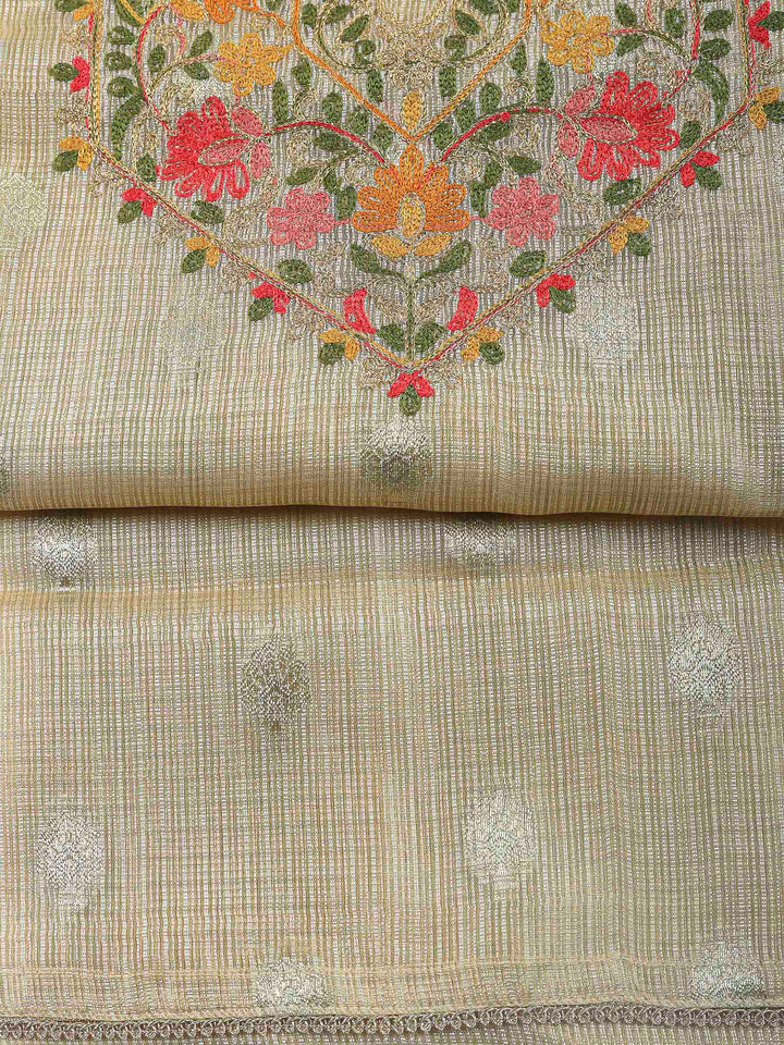 Golden Beige Embroidery Tissue Unstitched Dress Material