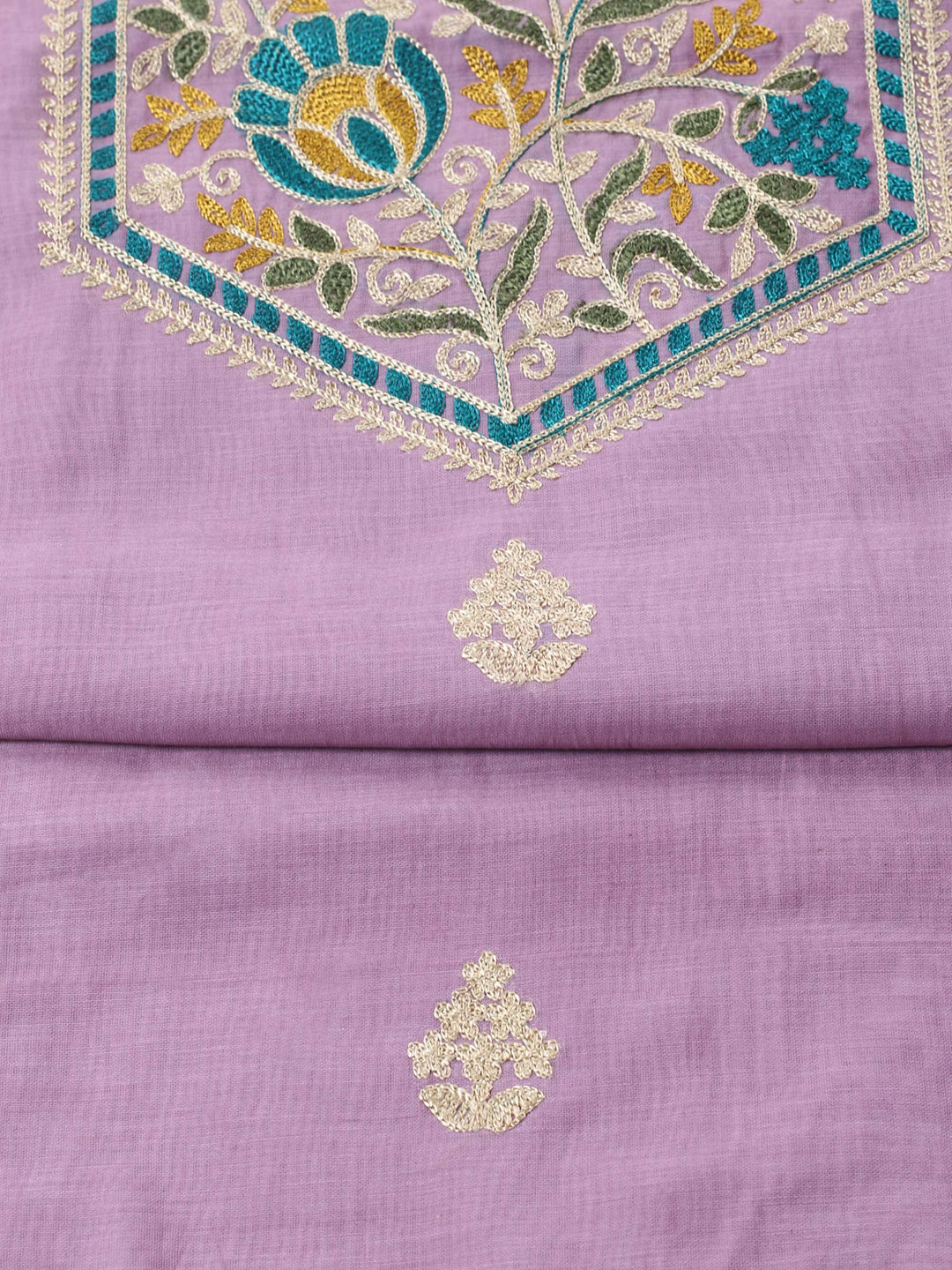 Lavender Embroidered Chanderi Unstitched Suit &amp; Pant With Banarsi Dupatta