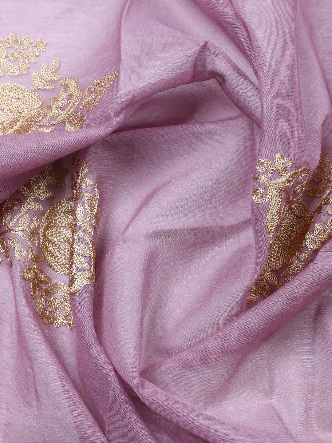 Lavender Embroidered Chanderi Unstitched Suit &amp; Pant With Banarsi Dupatta