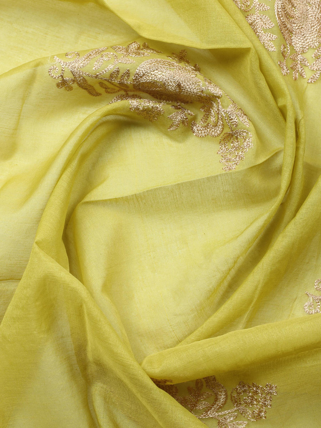 Mehndi Embroidered Chanderi Unstitched Suit &amp; Pant With Banarsi Dupatta