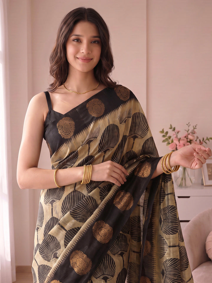 Geometric Print Art Tussar Saree