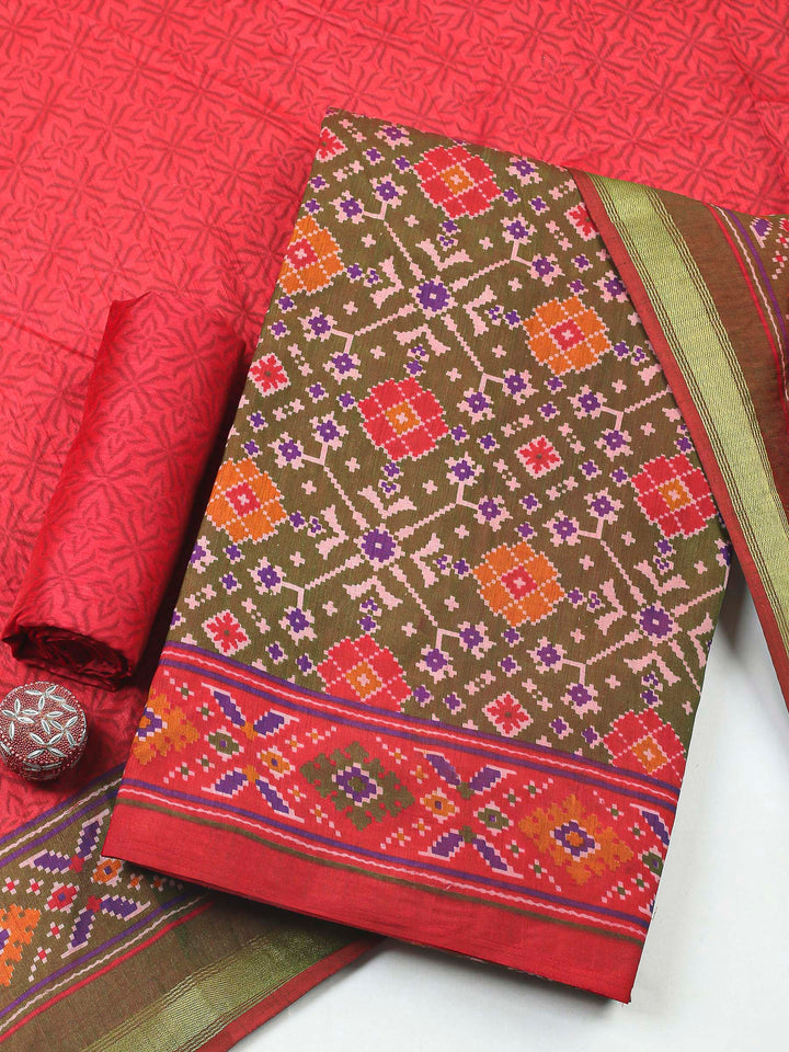 Mehndi Patola Printed Art Silk Unstitched Dress Material