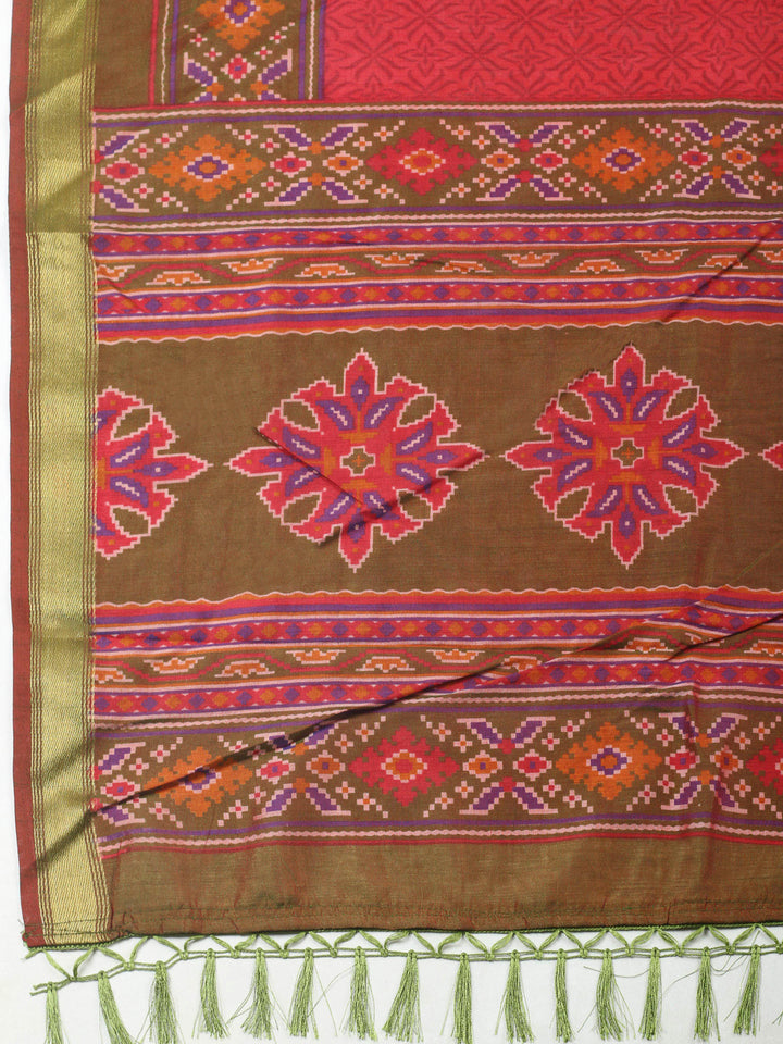 Mehndi Patola Printed Art Silk Unstitched Dress Material