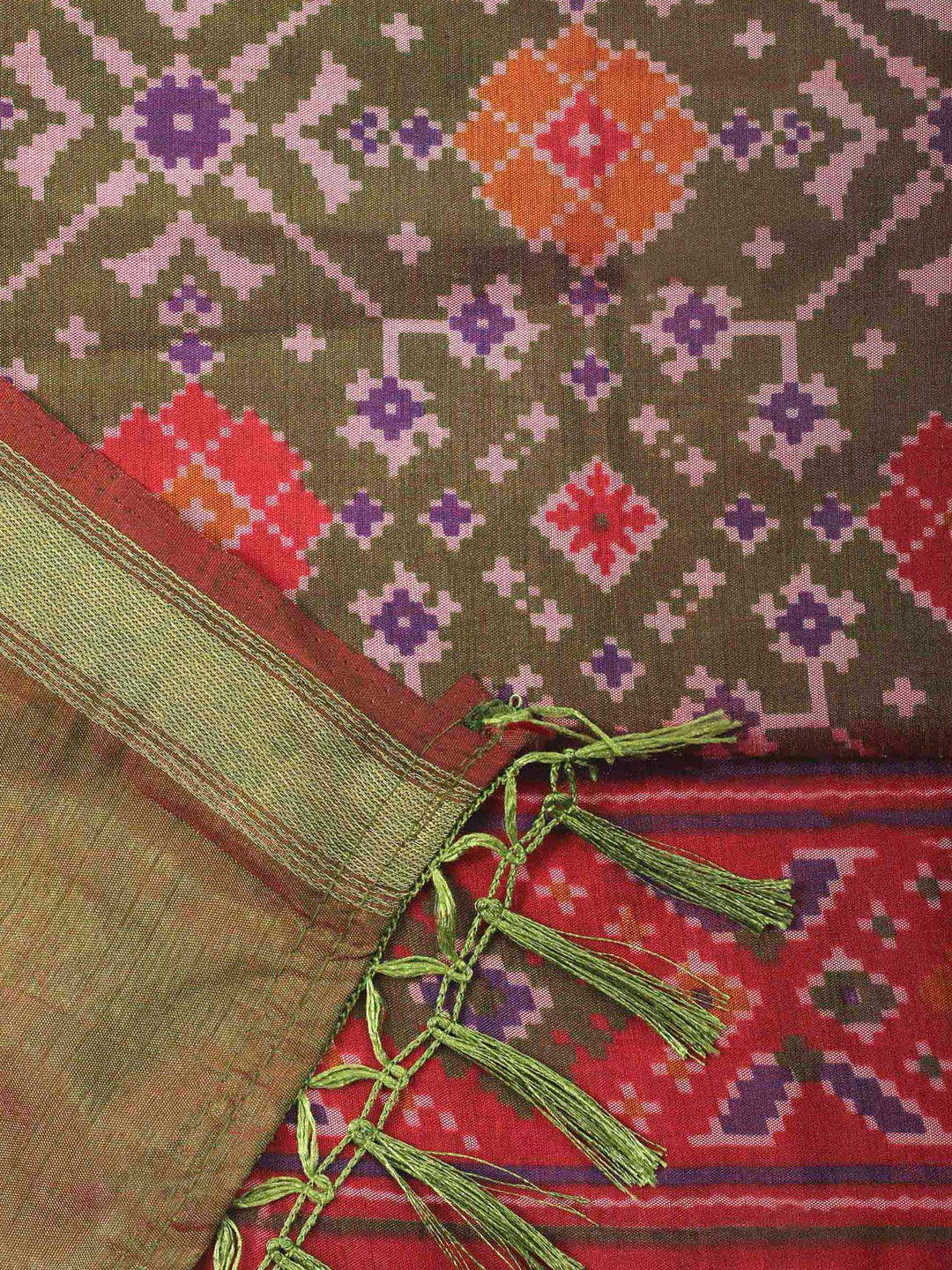 Mehndi Patola Printed Art Silk Unstitched Dress Material