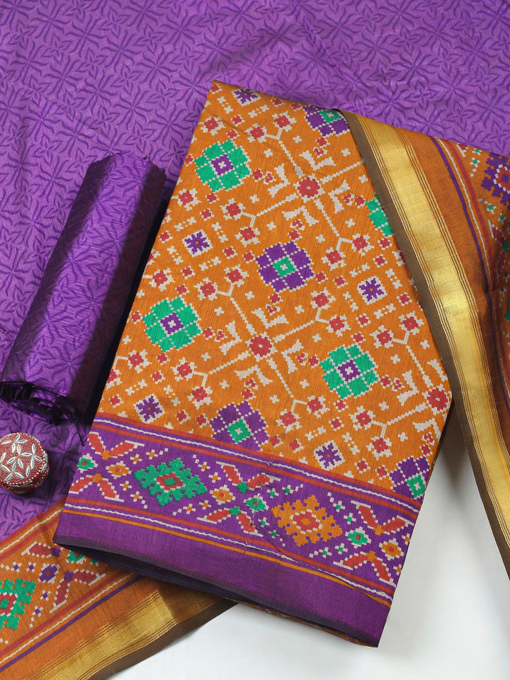 Mustard Patola Printed Art Silk Unstitched Dress Material