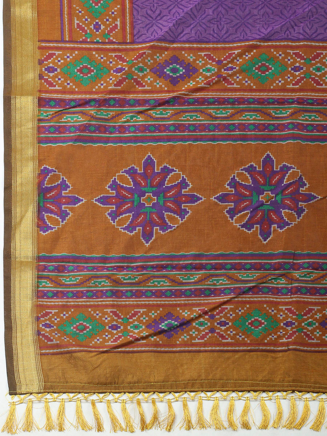 Mustard Patola Printed Art Silk Unstitched Dress Material