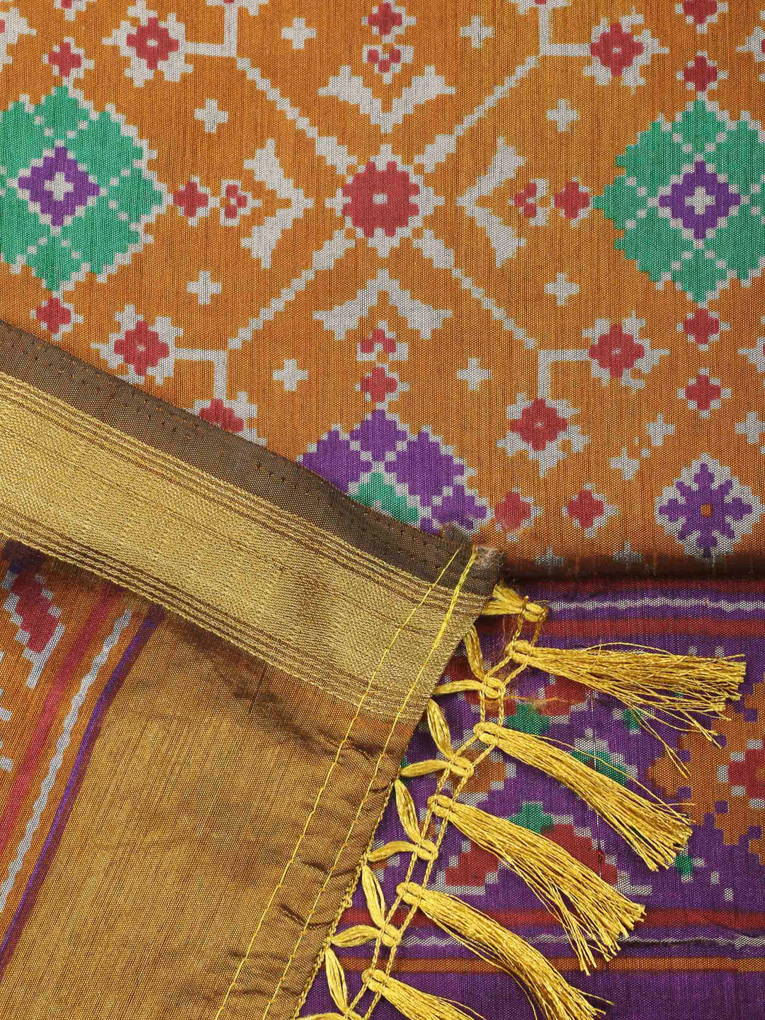 Mustard Patola Printed Art Silk Unstitched Dress Material