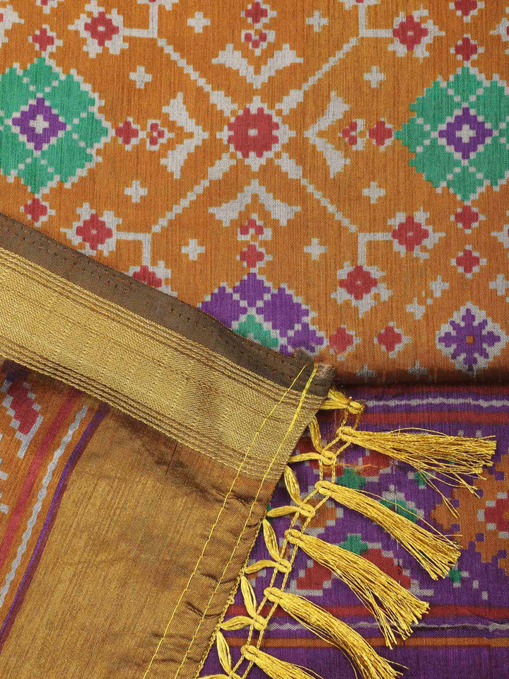 Mustard Patola Printed Art Silk Unstitched Dress Material