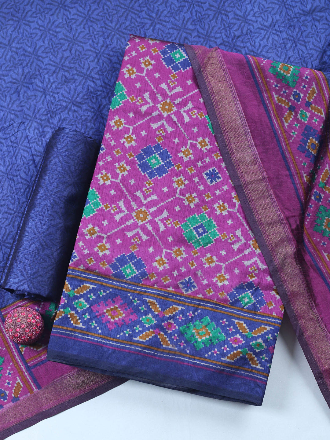 Pink Woven Design Art Silk Unstitched Suit &amp; Pant With Art Silk Dupatta
