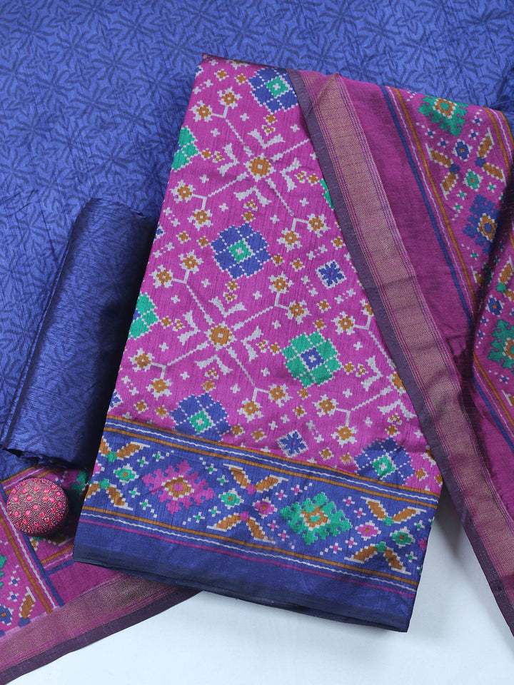 Pink Woven Design Art Silk Unstitched Suit &amp; Pant With Art Silk Dupatta