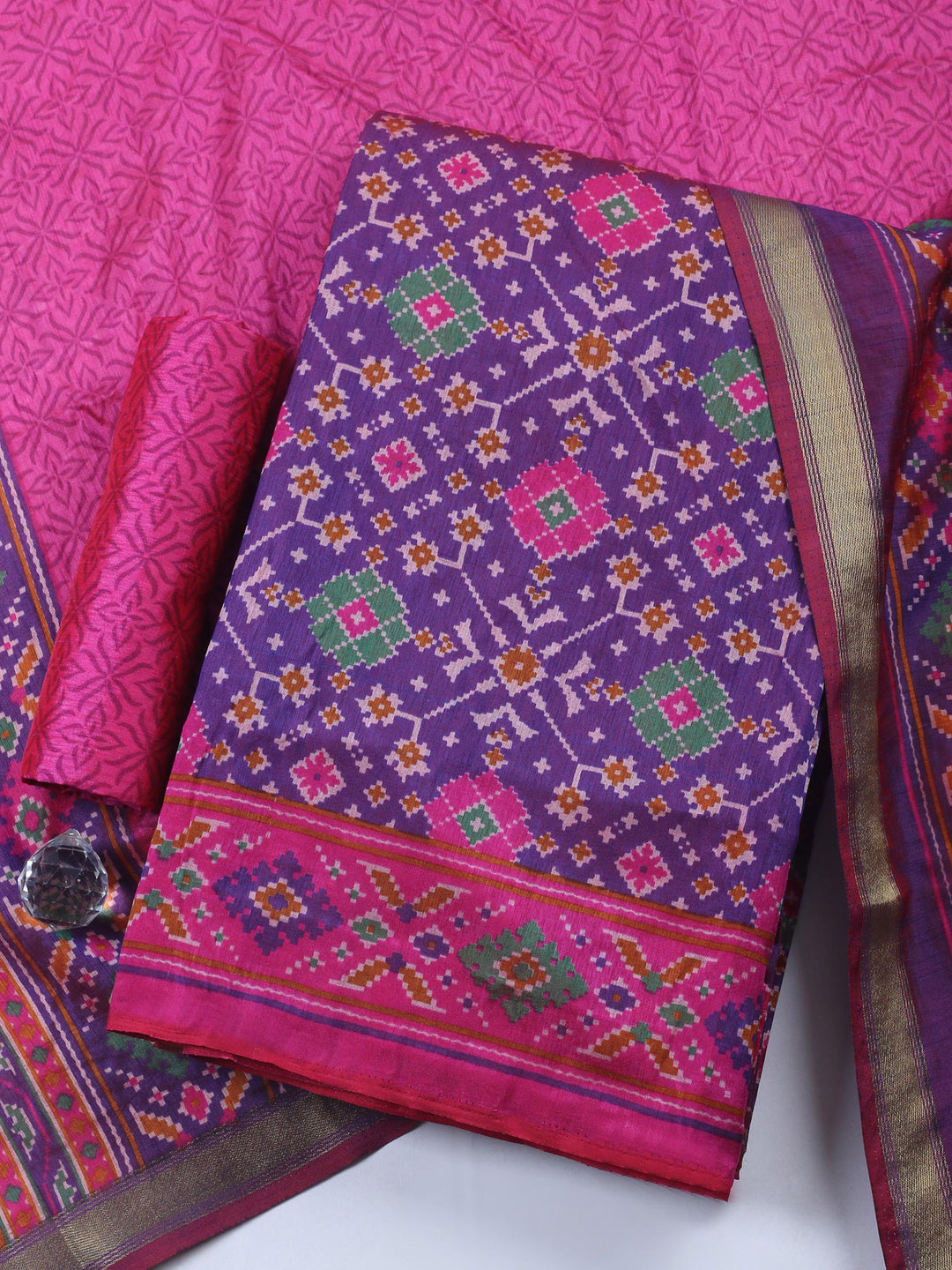 Purple Woven Design Art Silk Unstitched Suit &amp; Pant With Art Silk Dupatta