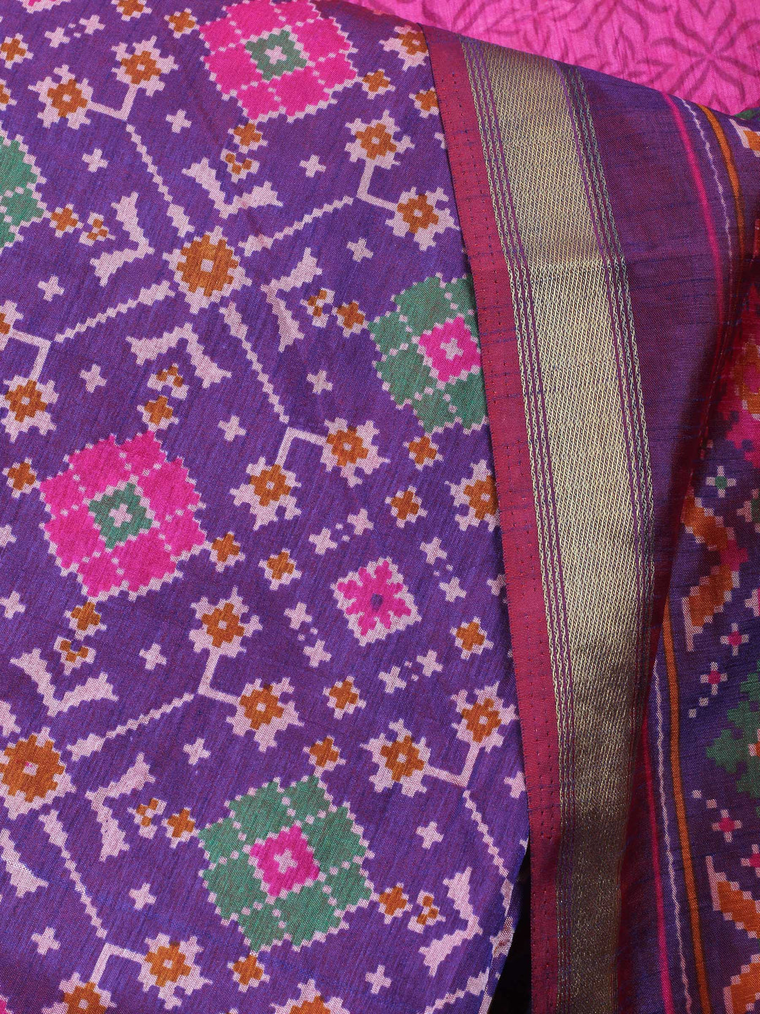 Purple Woven Design Art Silk Unstitched Suit &amp; Pant With Art Silk Dupatta