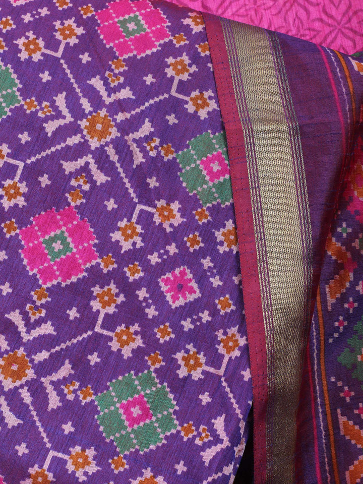 Purple Woven Design Art Silk Unstitched Suit &amp; Pant With Art Silk Dupatta