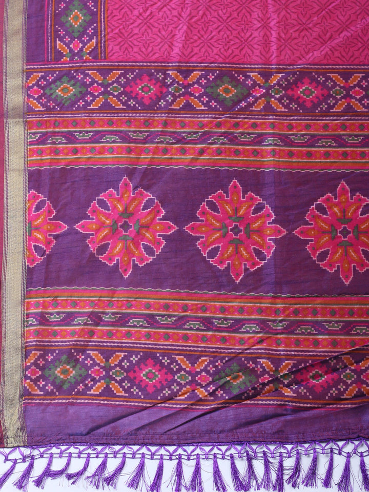 Purple Woven Design Art Silk Unstitched Suit &amp; Pant With Art Silk Dupatta