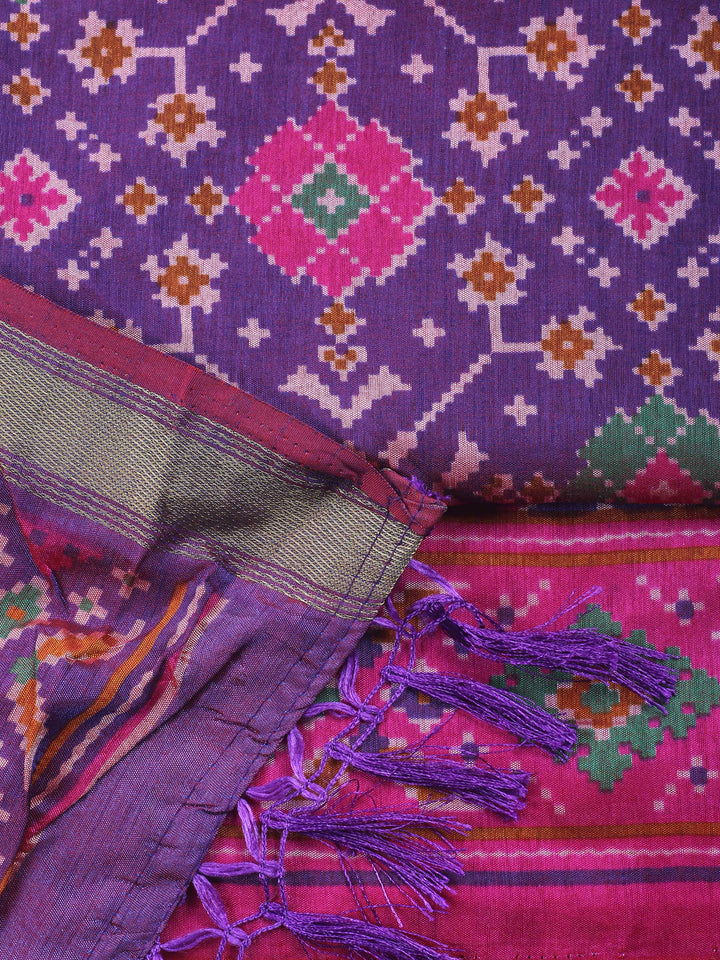 Purple Woven Design Art Silk Unstitched Suit &amp; Pant With Art Silk Dupatta