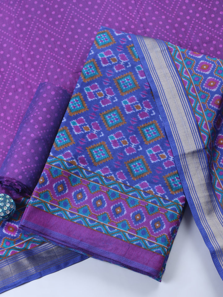 Blue Woven Design Art Silk Unstitched Suit &amp; Pant With Art Silk Dupatta