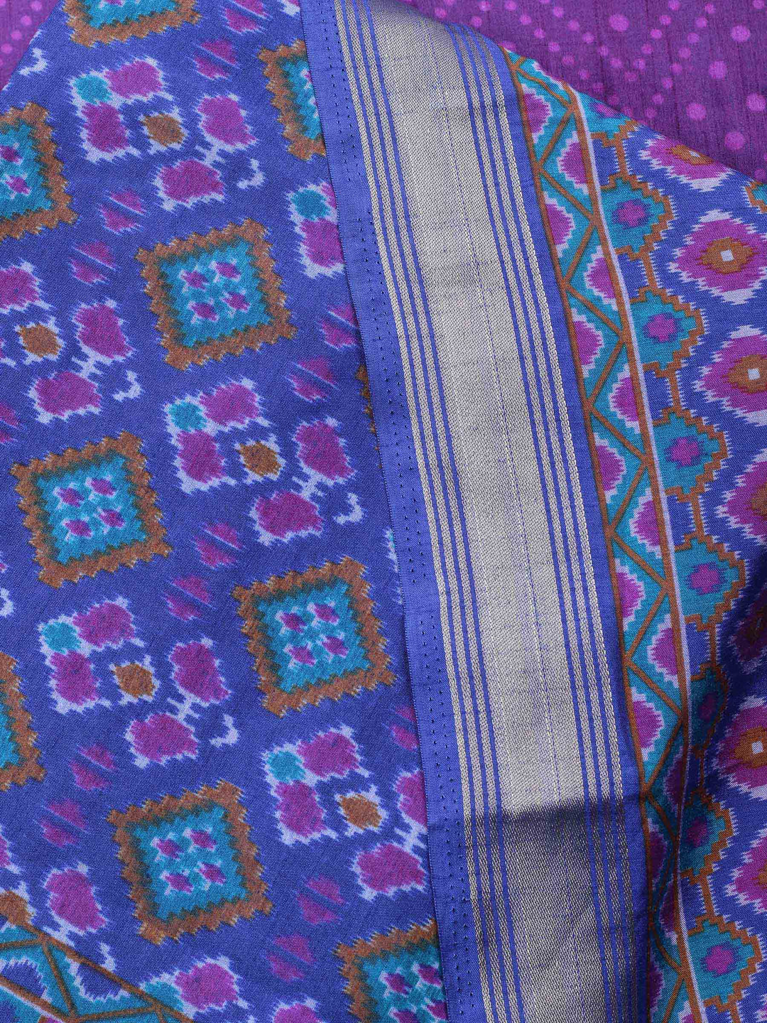 Blue Woven Design Art Silk Unstitched Suit &amp; Pant With Art Silk Dupatta