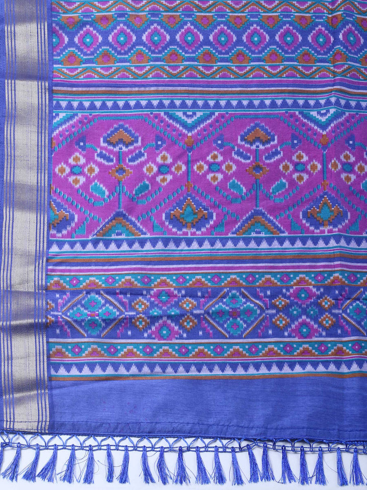 Blue Woven Design Art Silk Unstitched Suit &amp; Pant With Art Silk Dupatta