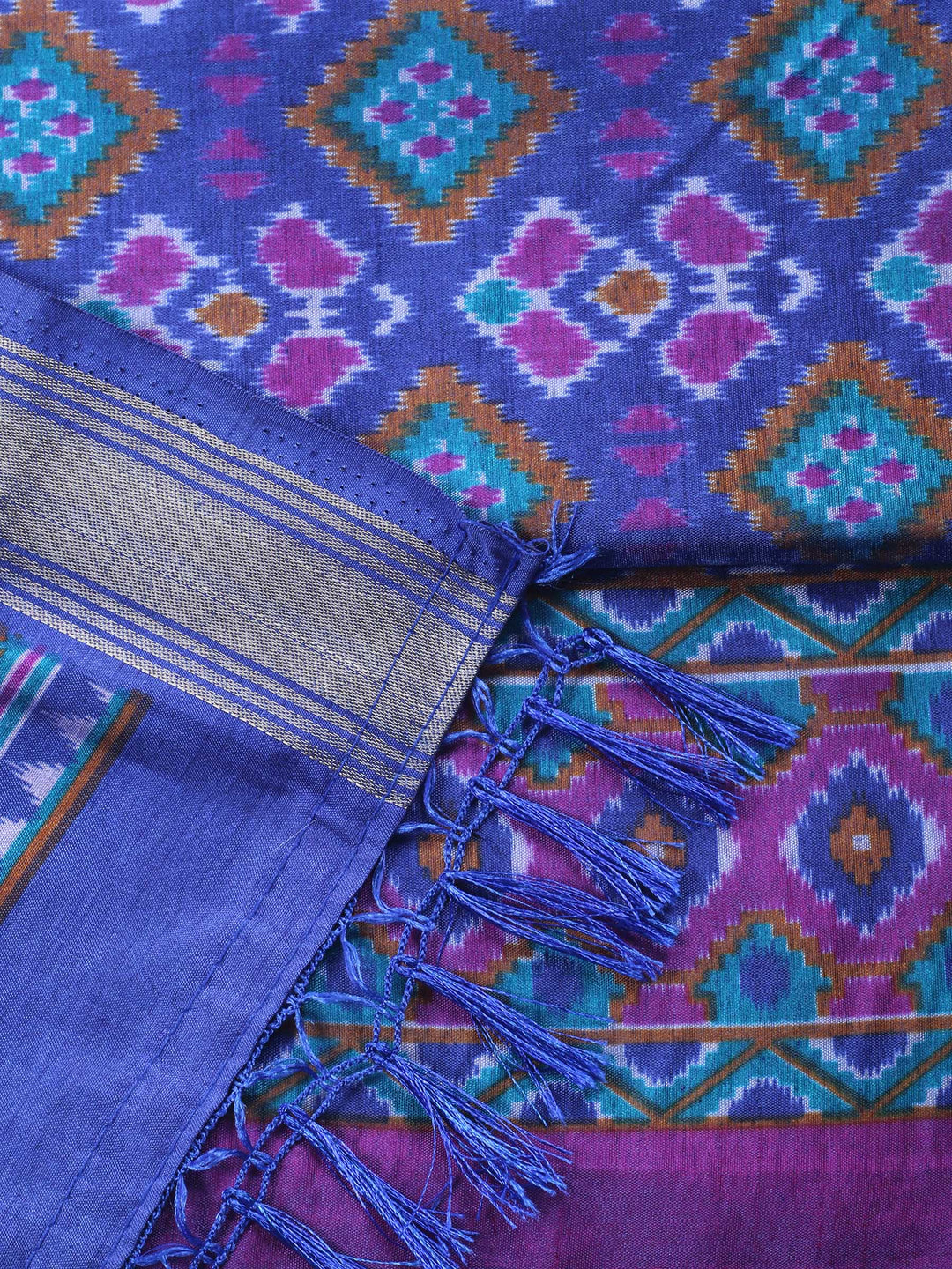 Blue Woven Design Art Silk Unstitched Suit &amp; Pant With Art Silk Dupatta