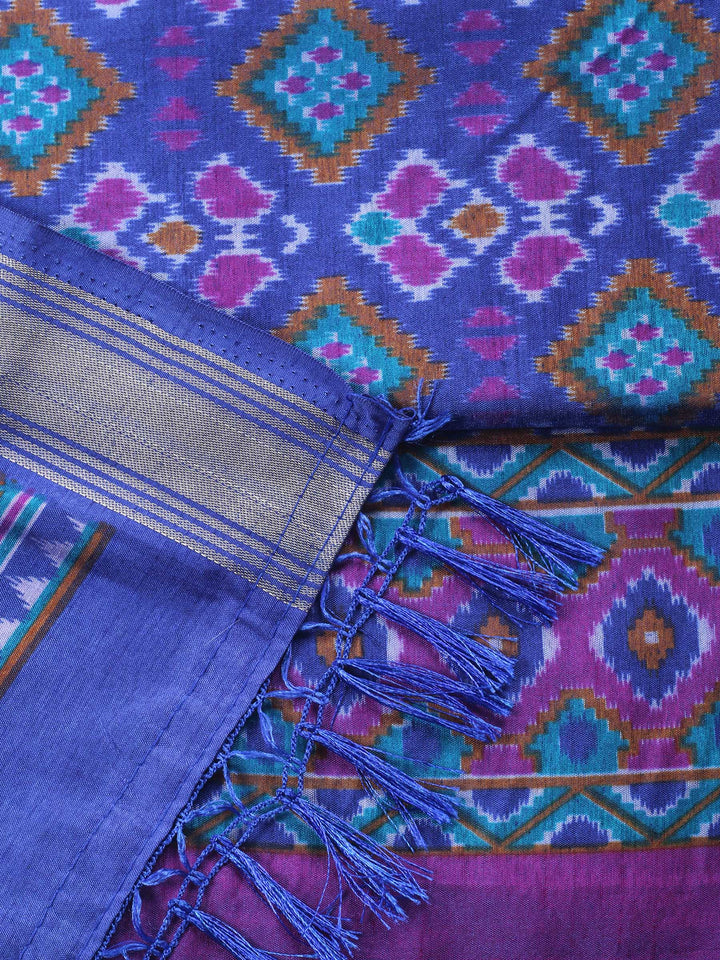 Blue Woven Design Art Silk Unstitched Suit &amp; Pant With Art Silk Dupatta