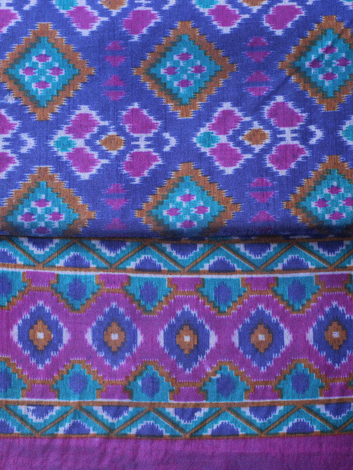 Blue Woven Design Art Silk Unstitched Suit &amp; Pant With Art Silk Dupatta