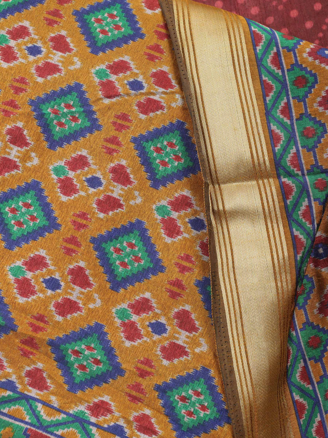 Mustard Woven Design Art Silk Unstitched Suit &amp; Pant With Art Silk Dupatta