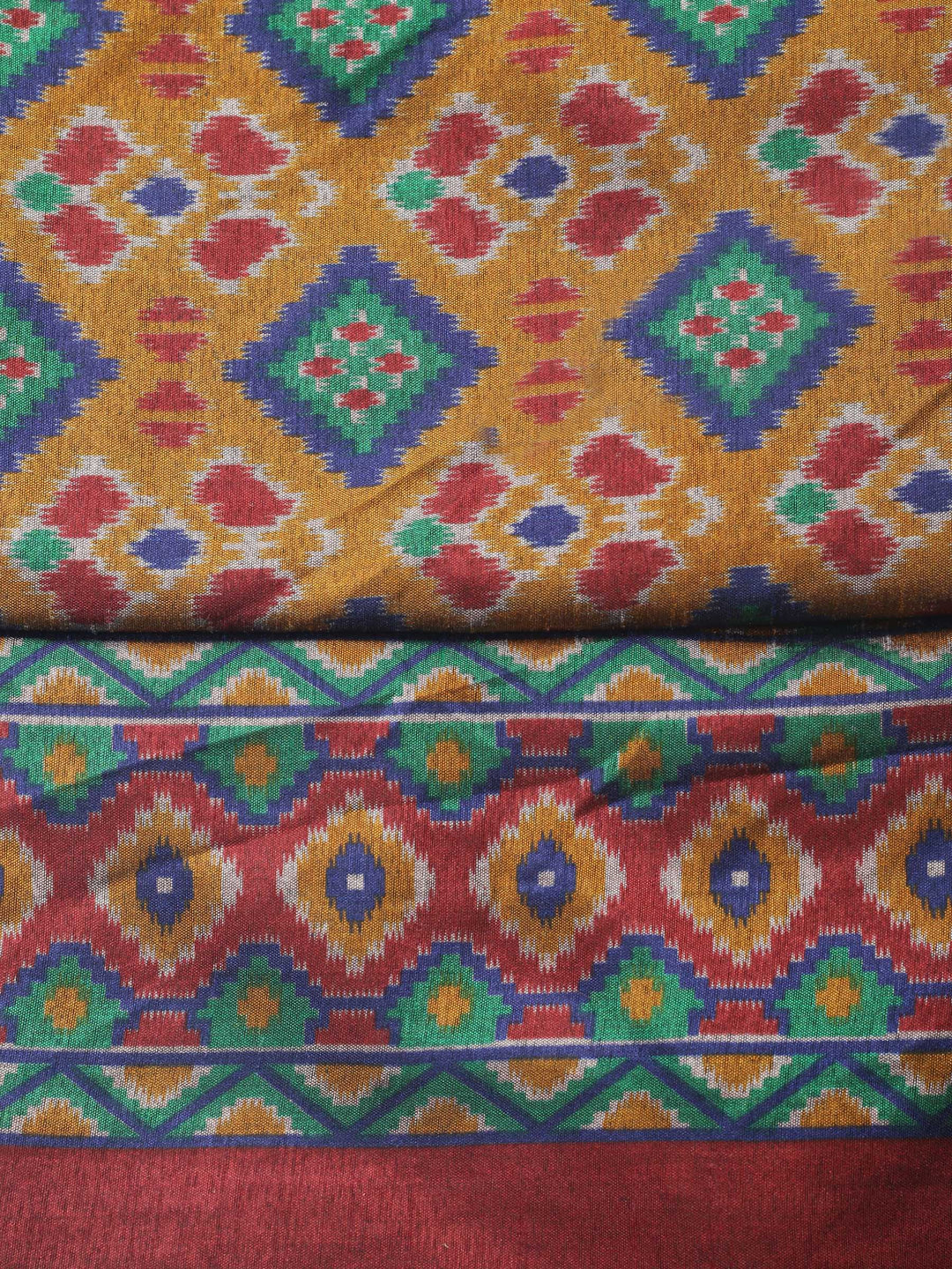 Mustard Woven Design Art Silk Unstitched Suit &amp; Pant With Art Silk Dupatta