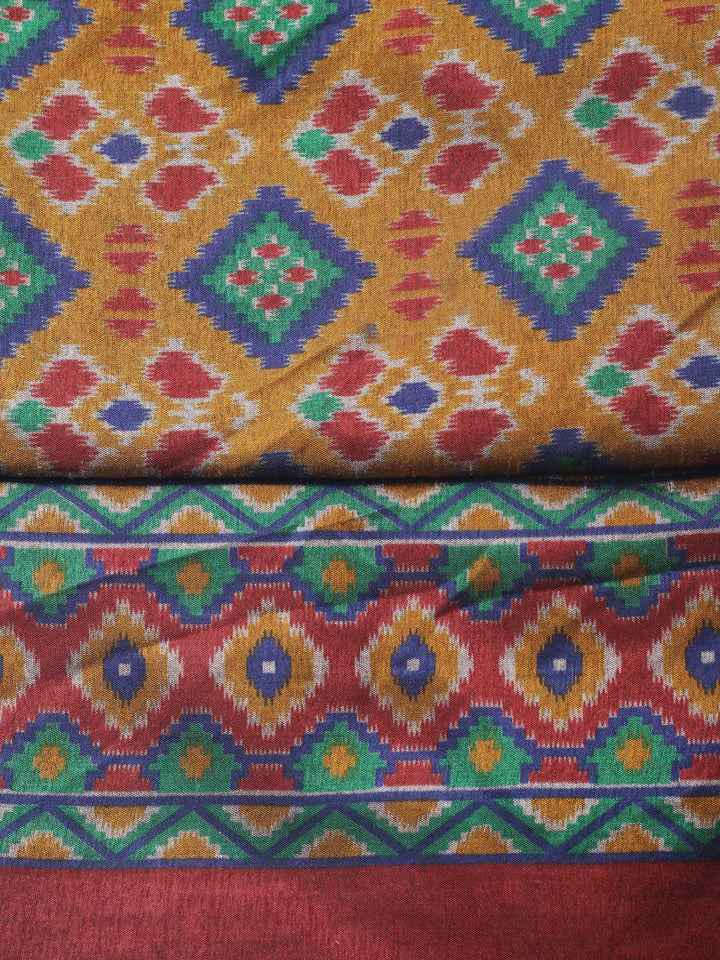 Mustard Woven Design Art Silk Unstitched Suit &amp; Pant With Art Silk Dupatta